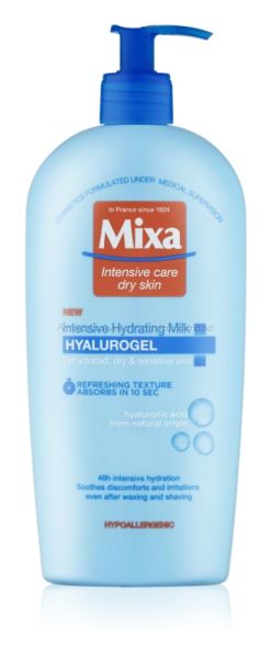 Микса / Mixa Hyalurogel Интензивен хидратиращ лосион за тяло за суха и чувствителна кожа, 400мл.
